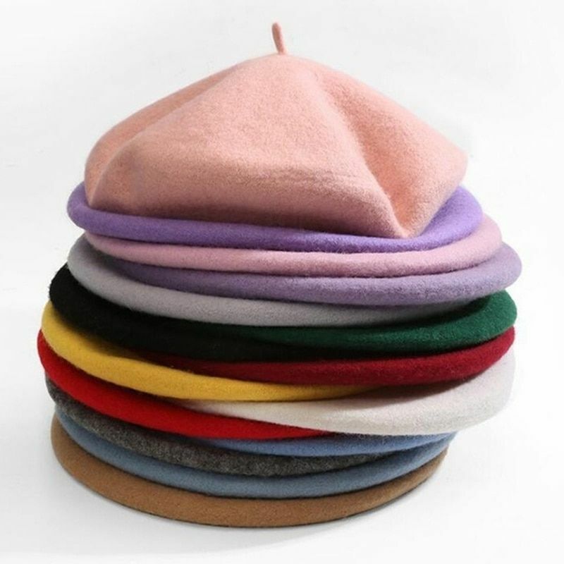 French Beret Caps Winter Warm Street Style Cap Wool Warm Beanie Hat Caps Hiking