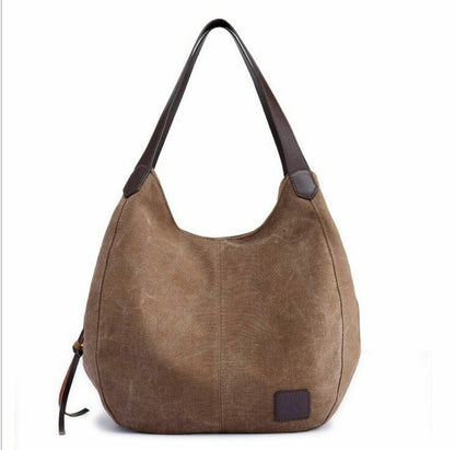 New Women Canvas Tote Bag Casual Handbag Travel Large Zipper Shoulder Purse