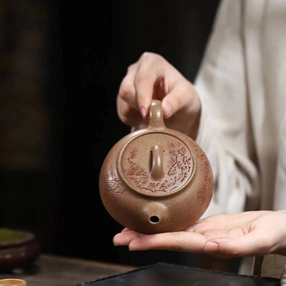 Chinese Tea Pot Handmade Carved Real Yixing Zisha Old Duan Clay Master Pot 180ml