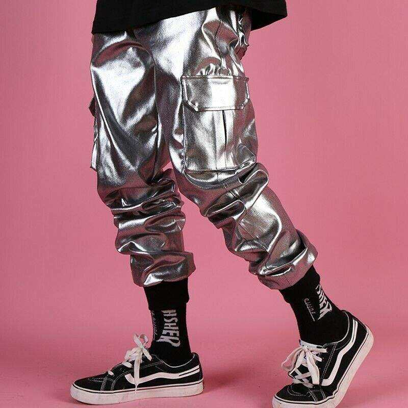 Men's Glossy Harem Pants Nightclub Trousers Hip Hop Dance Shiny Multi-pocket New