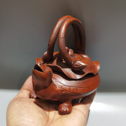 Vintage Chinese Yixing Purple Clay Teapot Zisha Ceramic Carving Turtle Teaware
