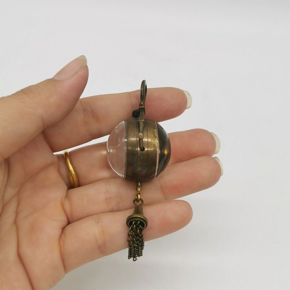Old Bronze Crystal Ball Bell Mechanical Clock Table Pocket Watch