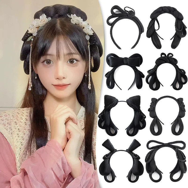 Ming Dynasty Hair Hoop Costume Wig with Built-in Bun Chinese Hair Accessories