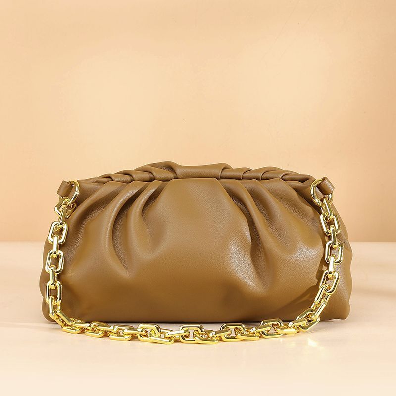 Genuine Cow Leather Handbag Thick Thin Chain Cloud Dumplings Clutch Shoulder Bag