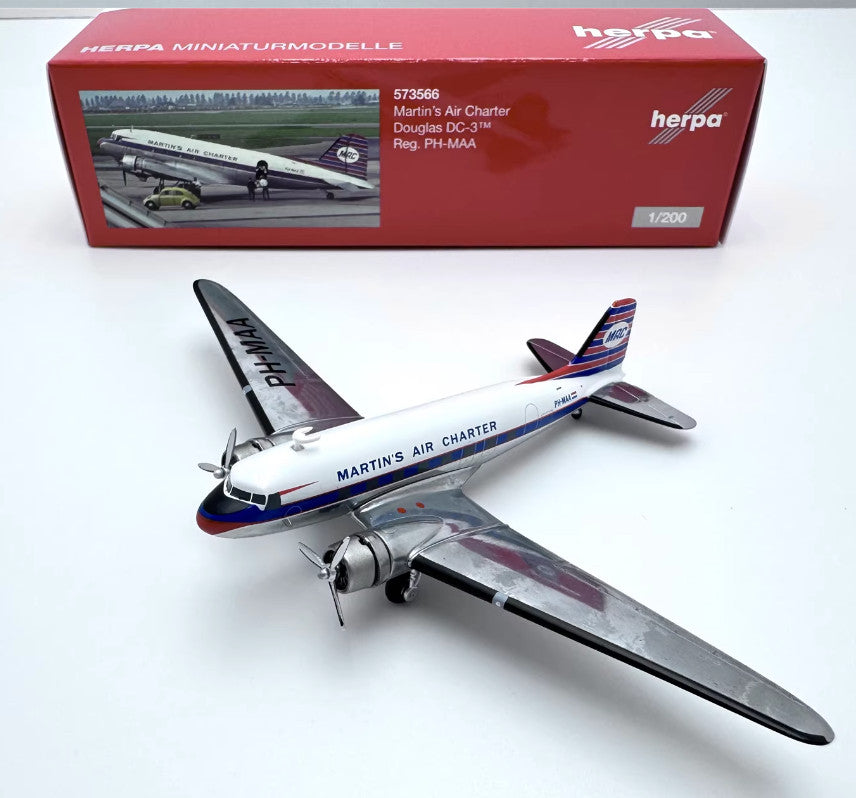 1:200 Herpa MATINS AIR CHARTER Douglas DC-3 Aircraft Diecast Airplane Model