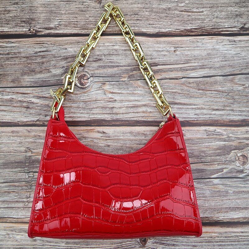 Zipper Handbags Texture Embossed Lacquer Shoulder Bag Simple Small Square Bags