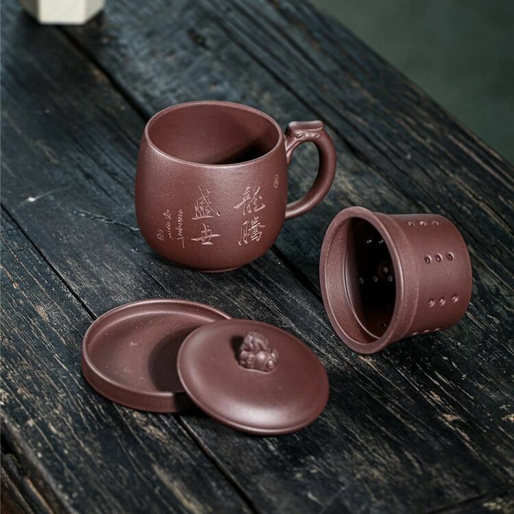 450ml Chinese Yixing Zisha Tea Cup Purple Clay Tea Mug With Strainer Basket Zini