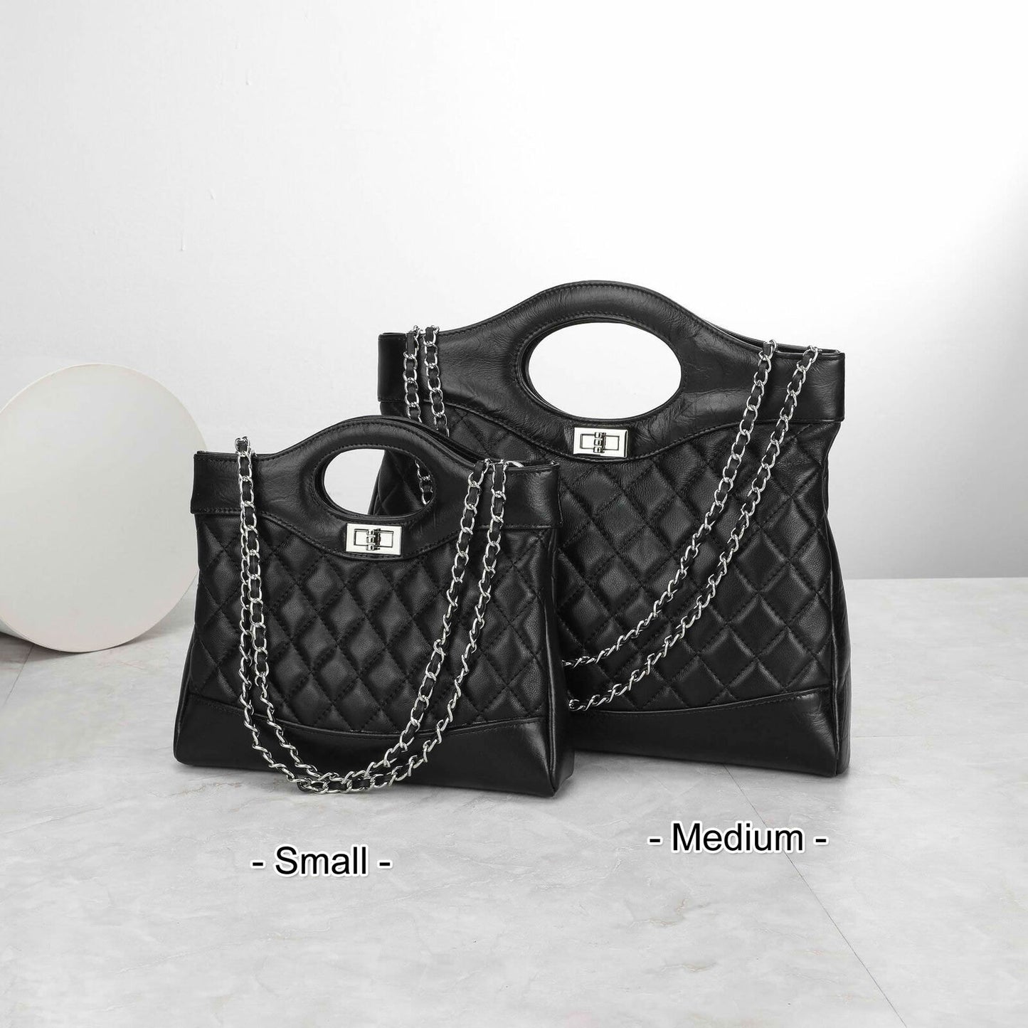 Quilted Sheepskin Real Leather Tote Purse Handbag Shoulder Bag Fashion w/ Chains