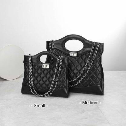 Quilted Sheepskin Real Leather Tote Purse Handbag Shoulder Bag Fashion w/ Chains