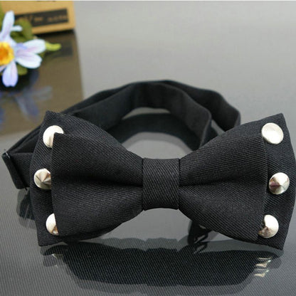 Men Fashion Neckties Cotton Black Punk Rivets Rock Style Bow Ties Hip Hop 12x6cm