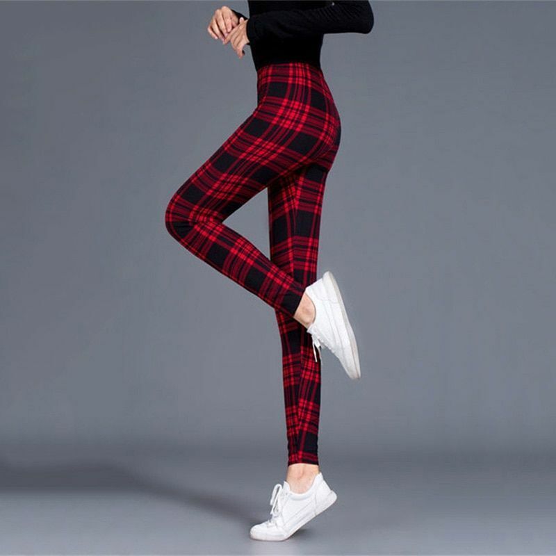 Plaid Leggings Women Sexy Pants Push Up Fitness Gym Sports Plus Size High Waist