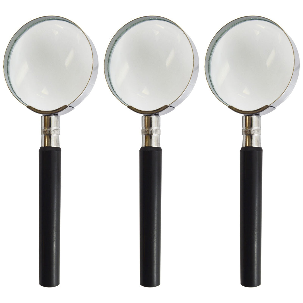 3 Pack Magnifying Glass 3X Magnification, 2-inch Diameter with Chrome Rim