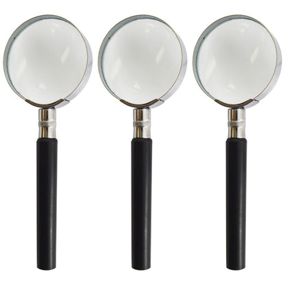 3 Pack Magnifying Glass 3X Magnification, 2-inch Diameter with Chrome Rim