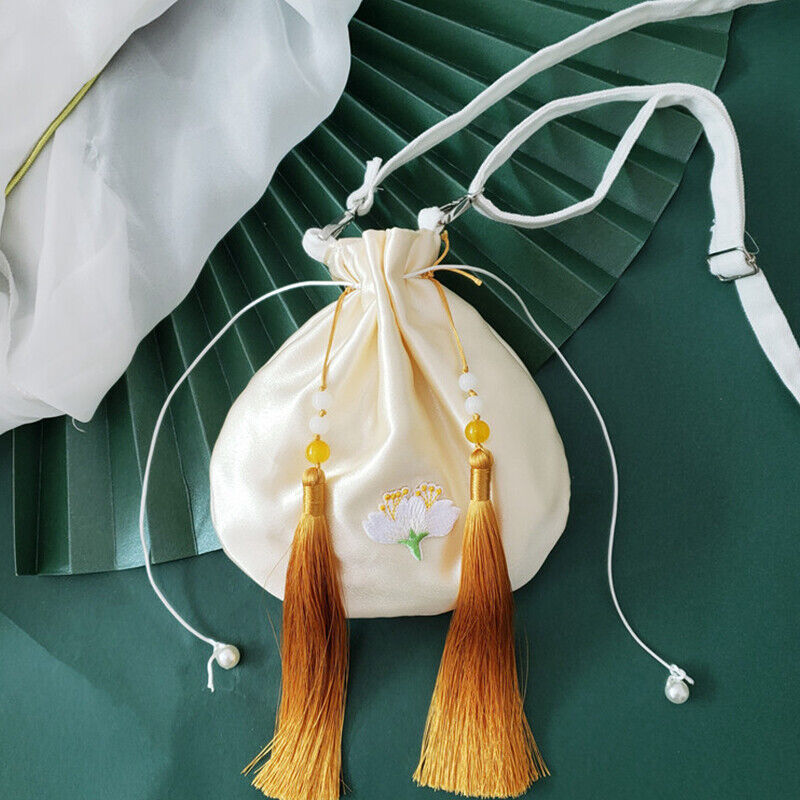 Embroidered Tassel Chinese Hanfu Bag Drawstring Wallet Handbag Silk Change Purse