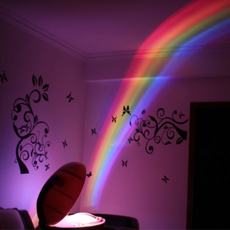 LED Night Light Rainbow Color Projection Lamp 3 Modes Style Decor Egg-Shaped ABS