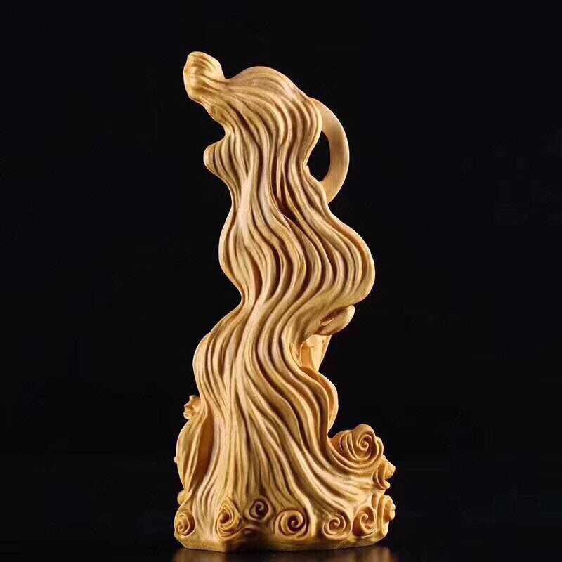 16cm Handcarved Cypress Wood Guanyin Bodhisattva Enshrine Buddha Statue Ornament