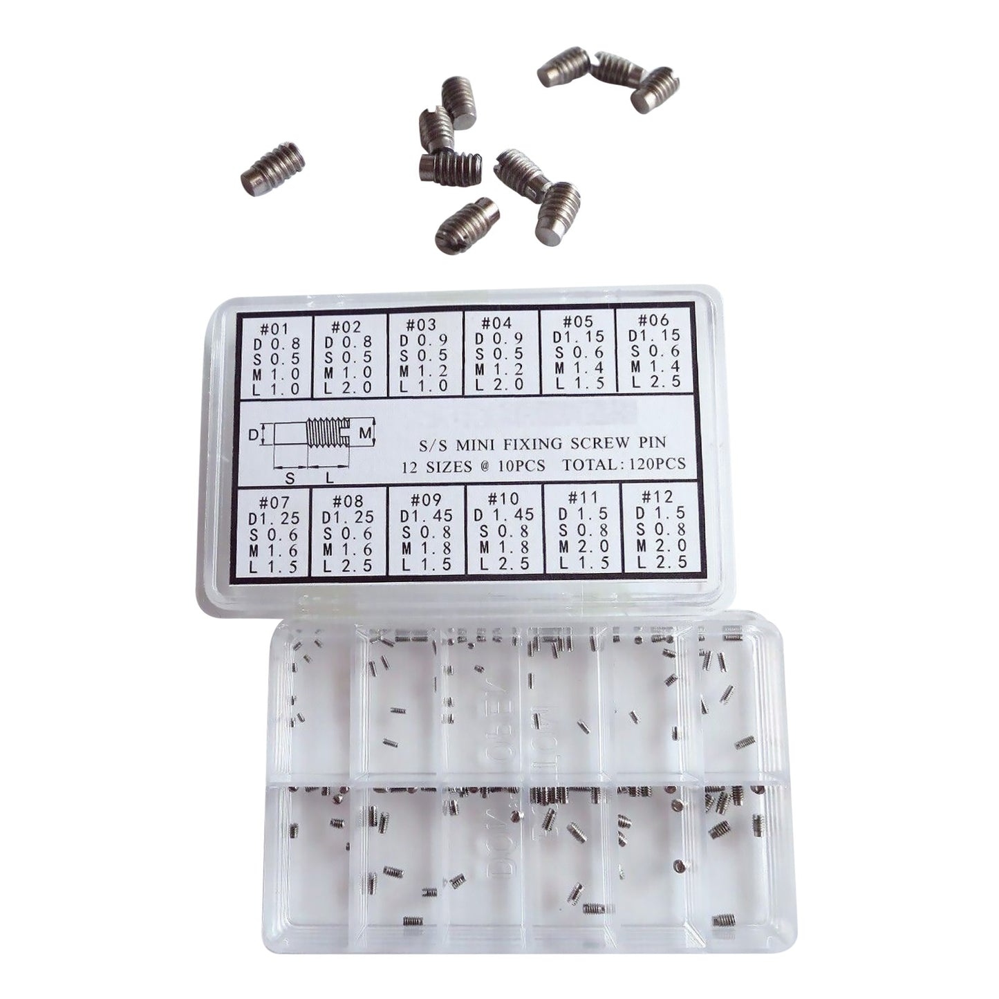 120Pcs 0.8mm-1.5mm Stainless Steel Mini Watch Fixing Screws Pins Repair Tool Box