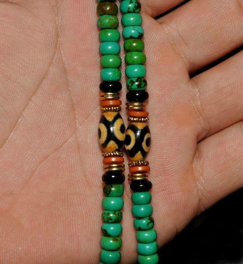 Tibet tibetan turquoise buddhist buddha prayer bead mala bracelet Dzi eye