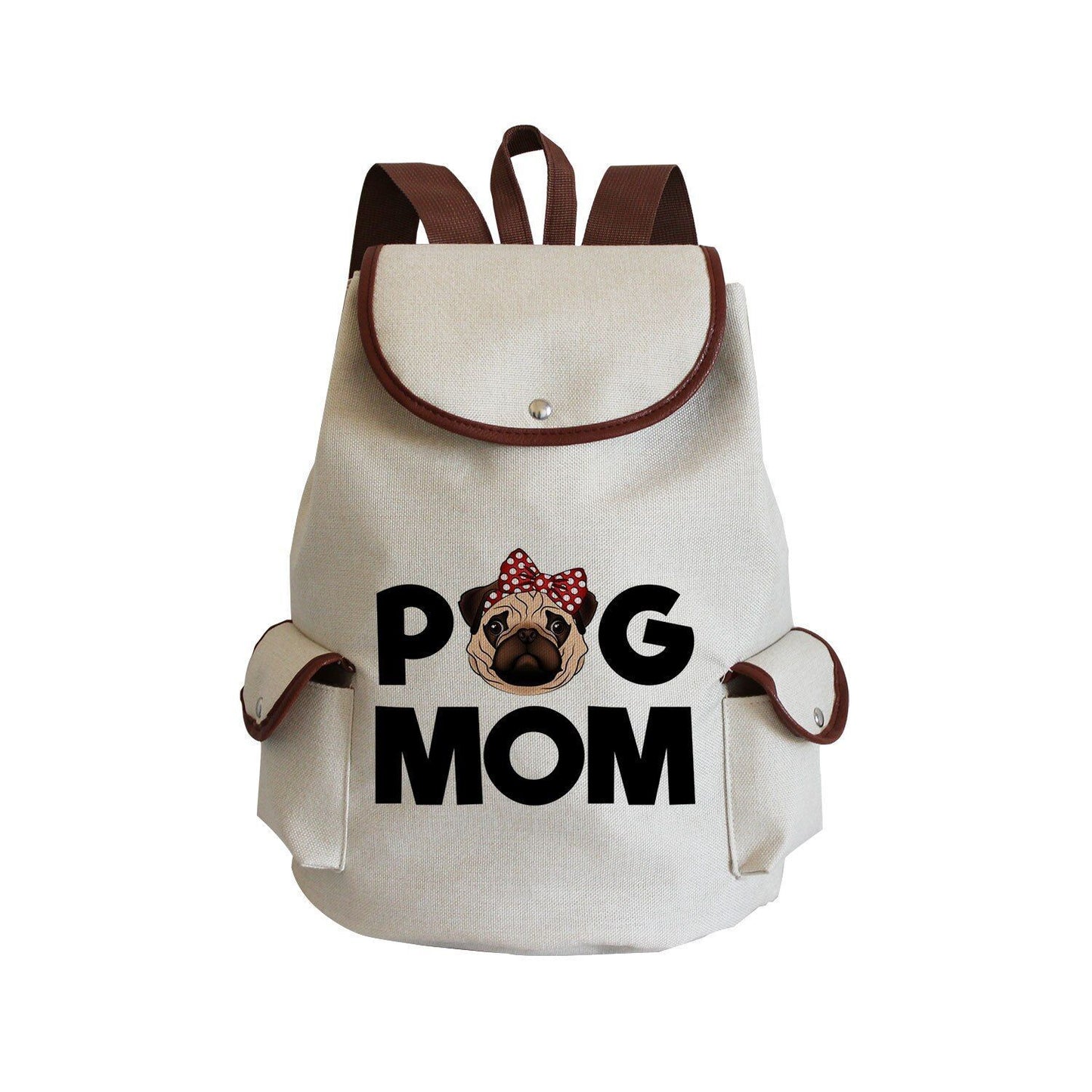 Dog Paw Print Backpack Drawstring Bags Linen Students Portable Cute Pug Printed