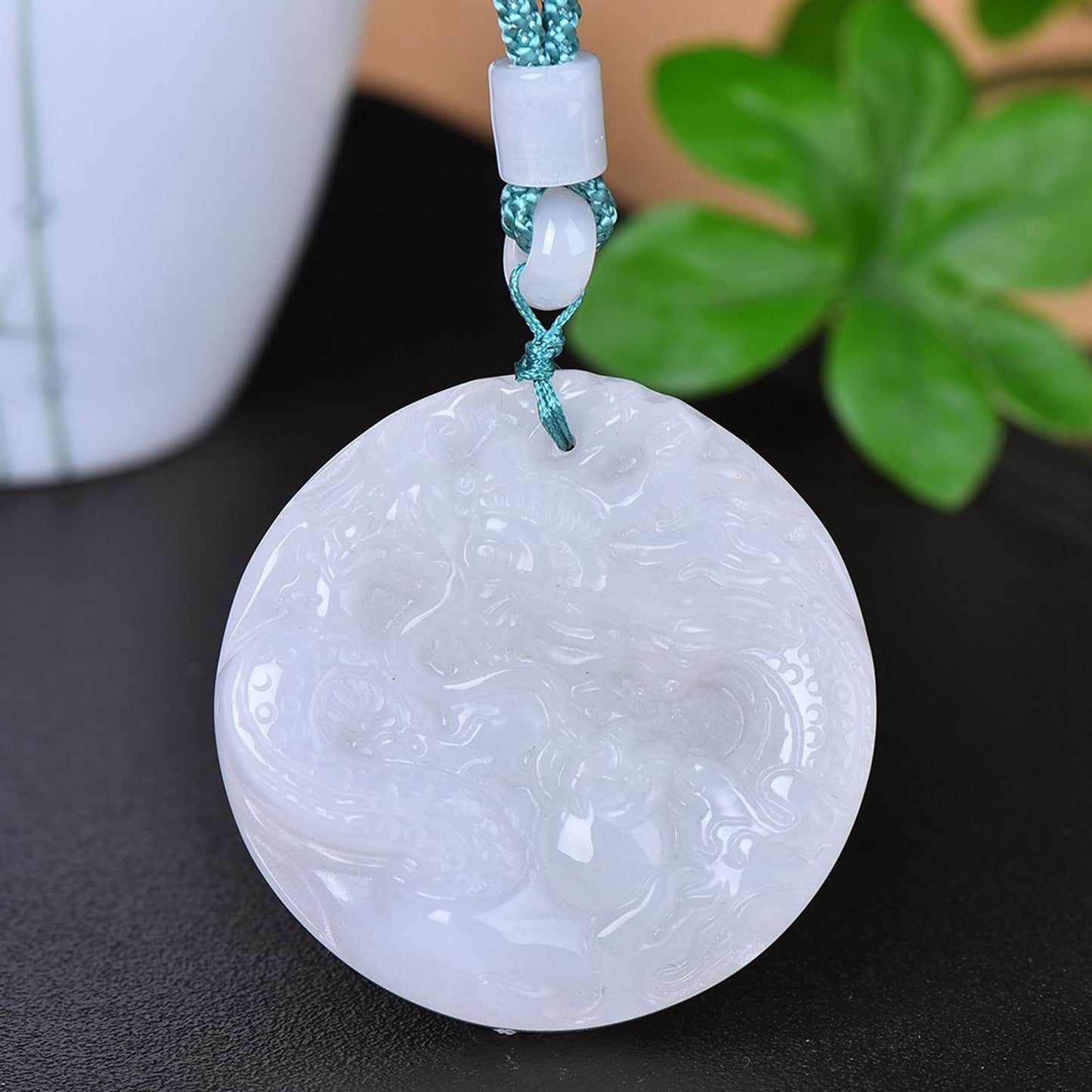 Chinese Natural Jade Jadeite Hand-carved Exquisite Dragon Statue Pendant 9022