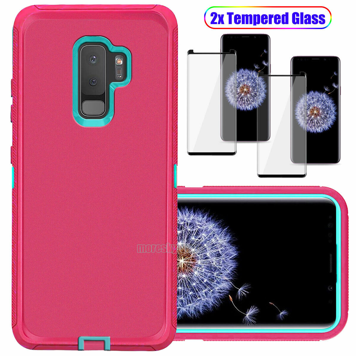 For Samsung Galaxy S9 /Plus Hard Heavy Duty Case Cover, Tempered Glass Protector