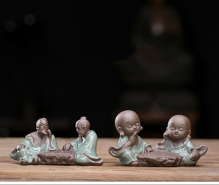 Creative Tea Pet Kids Playing With Chess Statue Porcelain Tea Play Home Deco.