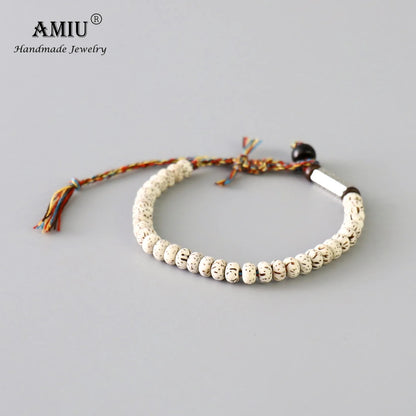 Natural Bodhi Beads Tibetan Buddhist Braided Cotton Thread LuckKnots Bracelet