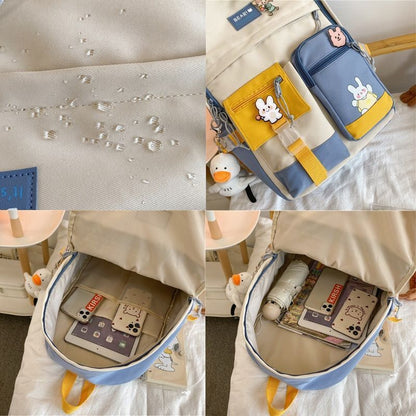 Badge Buckle Backpack Waterproof Patchwork Fancy Student Book Bags 30*41*13 CM