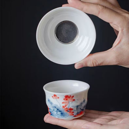Jingdezhen Ceramic Gaiwan Mutton Jade Porcelain Tureen Matching Tea Cup Pitcher