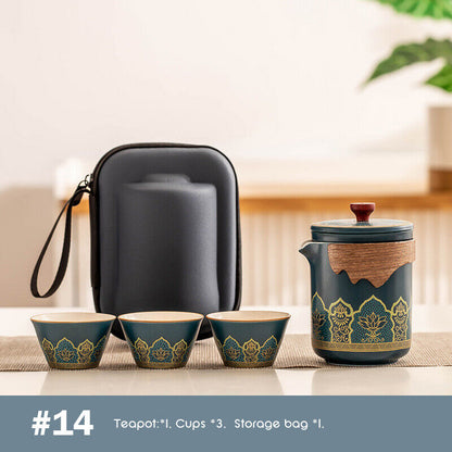 Outdoor Office Camping Tea Ceramic Set Porcelain Chinese Gongfu Tea Cup Set