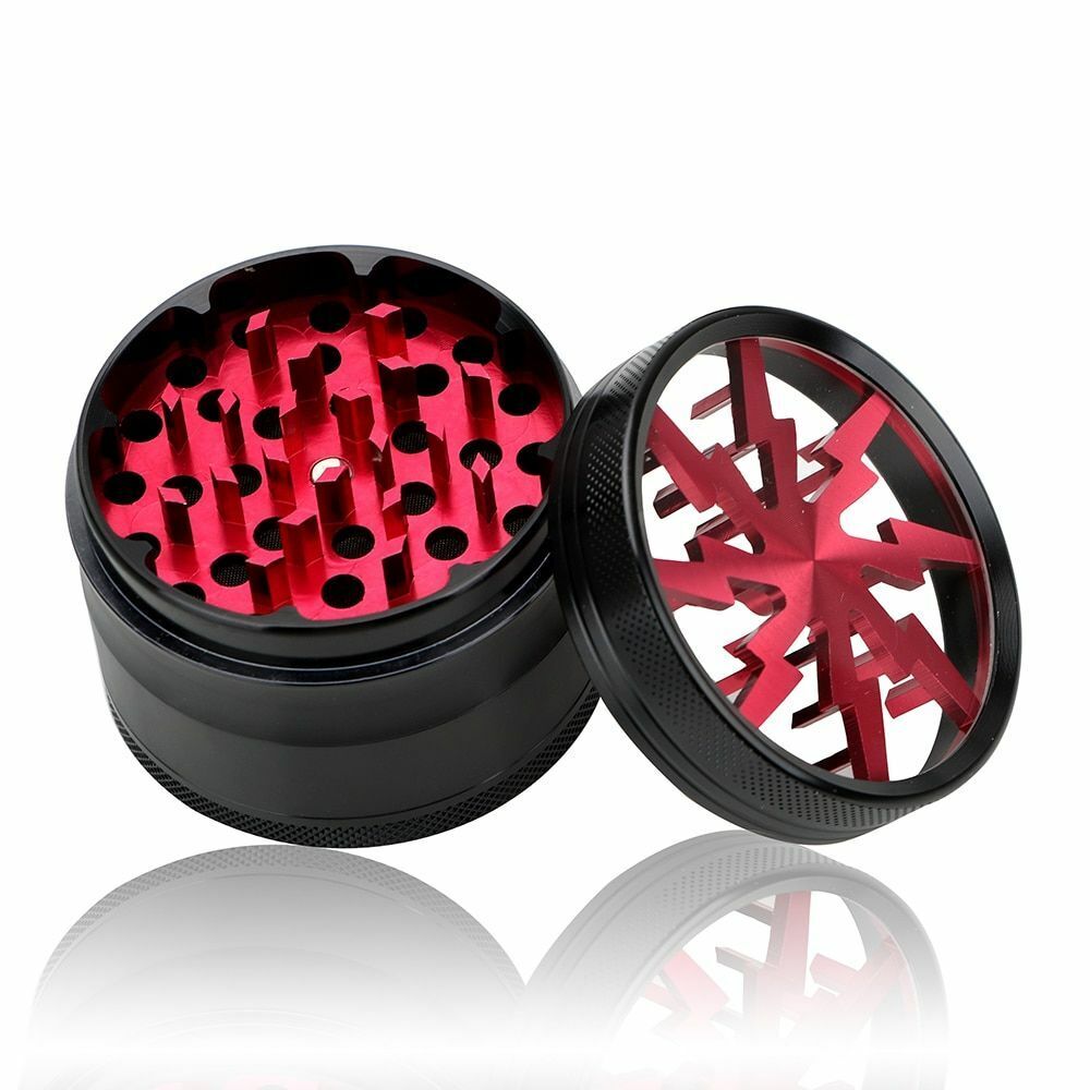 Tobacco Grinder Red 63MM 4-layer Aluminum Alloy Smoking Herb Cutter Transparent