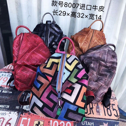 Genuine Leather Backpack Women Luxury School Bags 29*14*32CM Polyester Patchwork