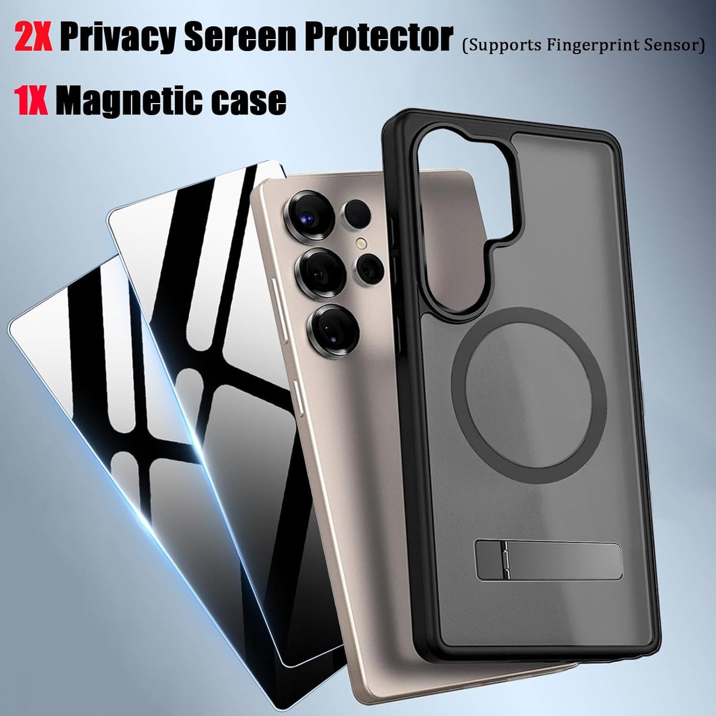 Magnetic Case for Samsung Galaxy S25 Ultra with 2 Privacy Screen Protector＆Foldi