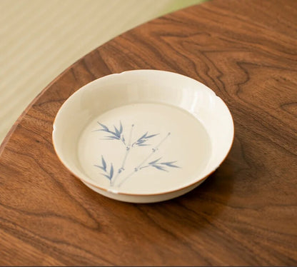 Hand-painted Bamboo Persimmon Ceramic Pot Table Tea Tray Fruit Snack Plate