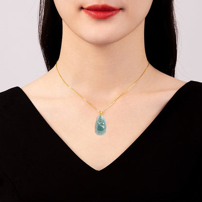 China Natural Jade Jadeite Carving Maitreya Buddha Blessing Pendant Necklace