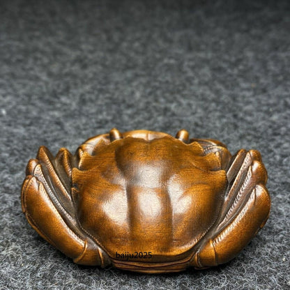 Chinese boxwood hand carved wealth crab Figure statue netsuke old collectable