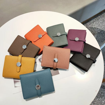 Orange Blue Wallet Genuine Leather Togo Cowhide Wallet Short Small Coin Purses