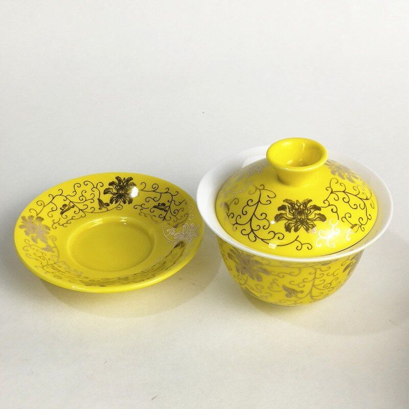 Porcelains Yellow Teacups Ceramic On-Glazed Drinkware Supplies High Quality Cups
