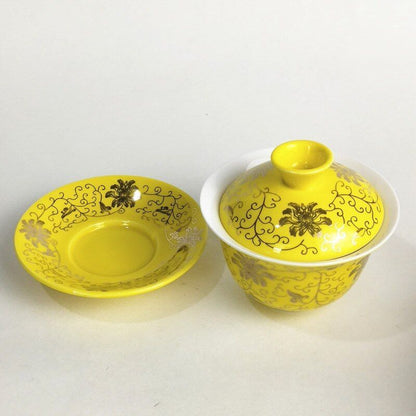 Porcelains Yellow Teacups Ceramic On-Glazed Drinkware Supplies High Quality Cups