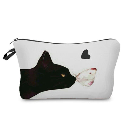 Makeup Bag Travel Storage Purse Mini Toiletry Bags Black Cat Print Cosmetic Case