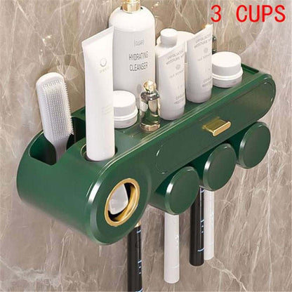 Wall Mounted Toothbrush Holder with Toothpaste Dispenser