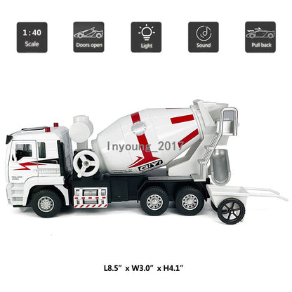 1/40 Cement Mixer Toy Truck Model Construction Equipment Diecast Boys Toys White