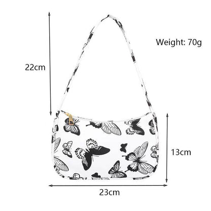 Animal Pattern Print Nylon Shoulder Bag Small Handbag Underarm Bags Purse Zipper