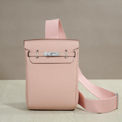 Small Real Leather Sling Chest Pack Shoulder Bag Crossbody Backpack Flap Purse