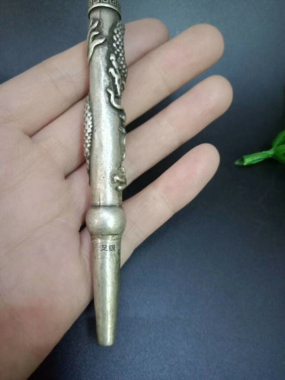Old Chinese Tibet Silver hand-Carved Dragon cigarette holder Smoking tools