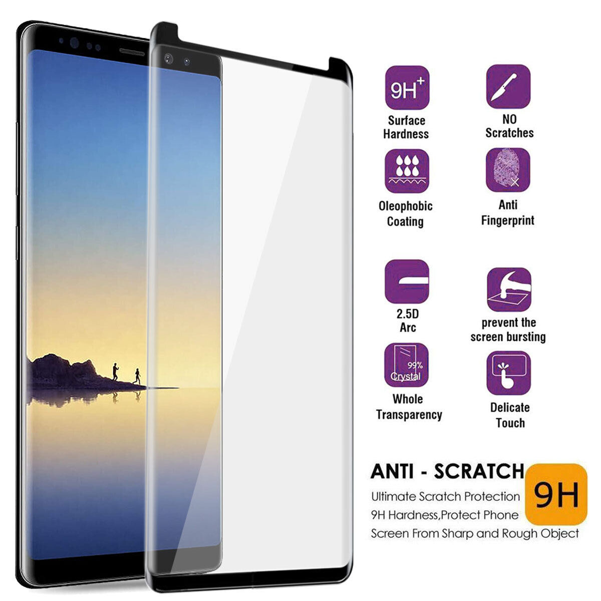 For Samsung Galaxy Note 8 Slim Glossy Full Cover Tempered Glass Screen Protector