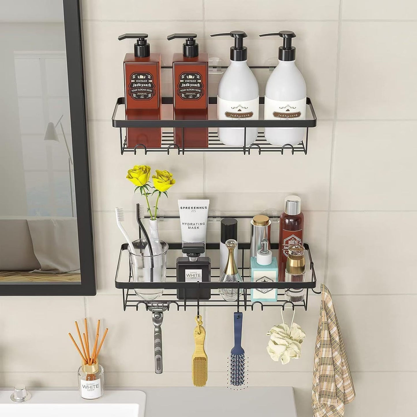 5PCS Bathroom Shower Kitchen Organizer Shelves - Adhesive Corner Caddy Rack AU