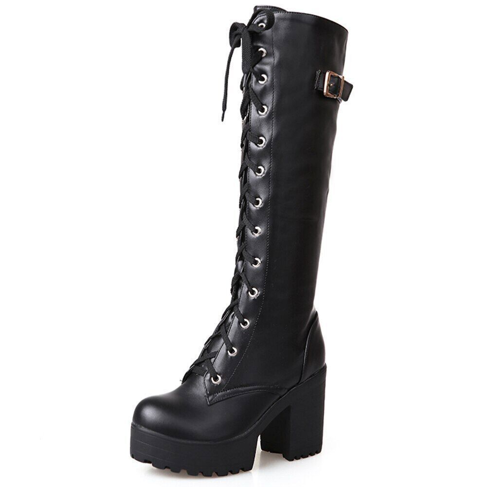 Ladies shoelace Belt Buckle Boots Women High Heels Date Shoes Woman