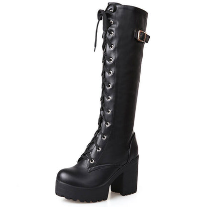 Ladies shoelace Belt Buckle Boots Women High Heels Date Shoes Woman