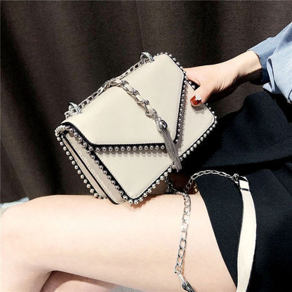 2 Layers Fringe Tassel Synthetic Leather Handbag Vintage Shoulder Bag 17*14*6 CM